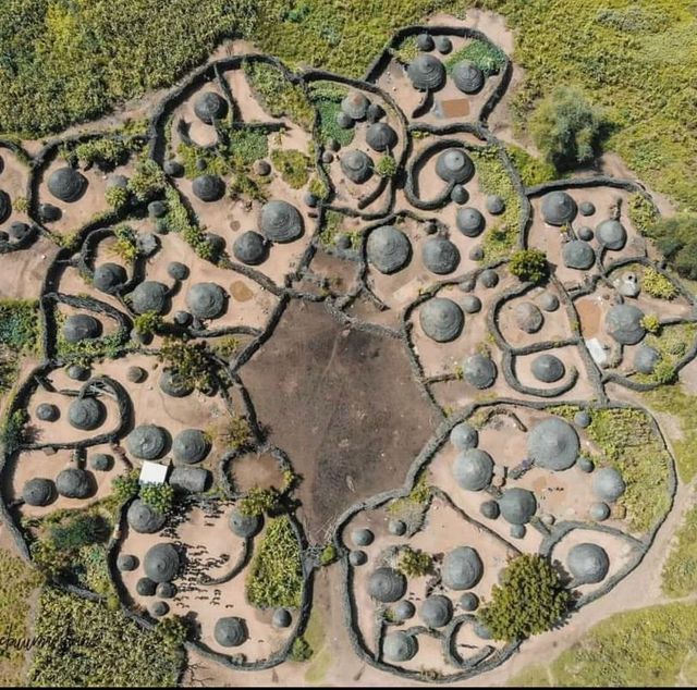 Aerial view of a Karamojong manyatta homestead